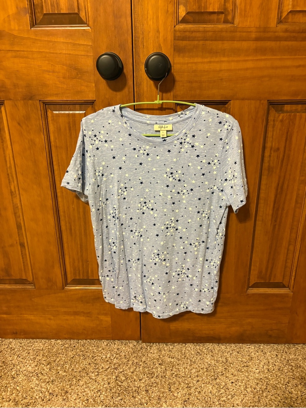 Style & Co. Light Blue Star Print Short Sleeve 100% Cotton Tee